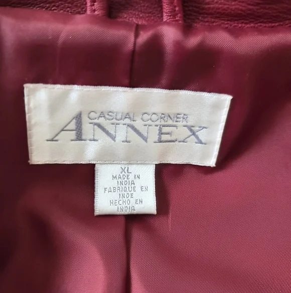 Casual Corner ANNEX XL Burgundy Genuine Leather Jacket VTG 90s Y2K Zip Front - Picture 3 of 9